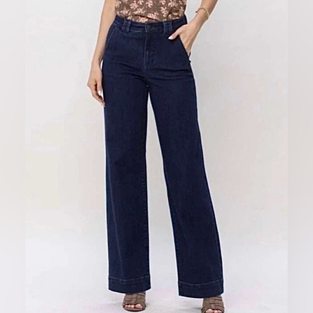Judy Blue Women’s High Rise Dark Wash Wide Leg Trouser Jeans Size 1/25